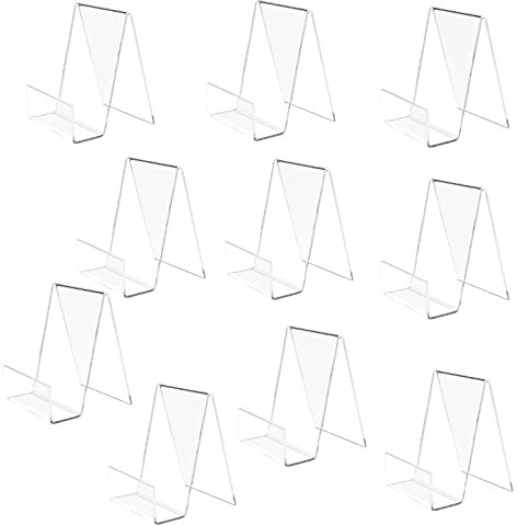 Clear Acrylic Book Stand, hicoosee 10 Pieces Transparent Book Display Stand for Displaying Books, Notebooks, Picture Albums, Picture Books, Menu, Magazine