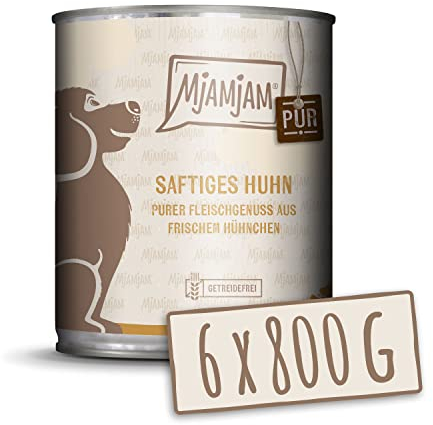 MjAMjAM - Premium Nassfutter für Hunde - purer Fleischgenuss - saftiges Huhn pur 800g, 6er Pack (6 x 800g), naturbelassen mit extra viel Fleisch