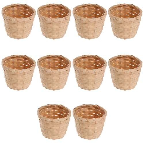 Cabilock Cesta de almacenamiento trenzada de bambú natural 7.5X7.5X6 cm Mini cestas para decoración de plantas y artículos pequeños en el hogar y el jardín