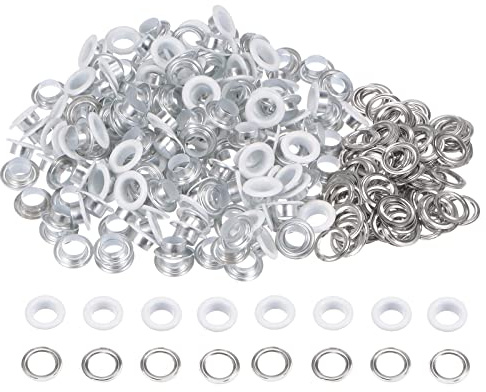sourcing map 200 Satz 8mm Loch Tüllen Ösen Set Runde Metallösen mit Unterlegscheiben für Scrapbooking Schuhe Kleidung Leder Canvas Tasche DIY Planen (Weiß)