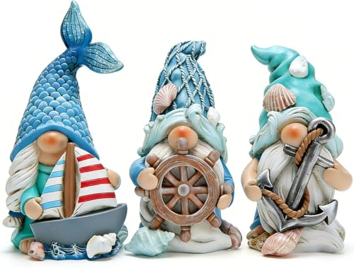 Hodao 3 gnomi decorativi estivi a forma di animali dell'oceano, fatti a mano, elemento decorativo da spiaggia, elfo scandinavo svedese nisse, ornamenti per la casa per interni (Ocean1)