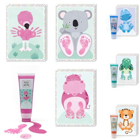 Miniwerk Bio Baby avtrycksset rosa 0–1,5 år för baby handavtryck och fotavtryck påminnelse – dekoration för baby & småbarn – milstolskort – avtryck baby hand och fot set