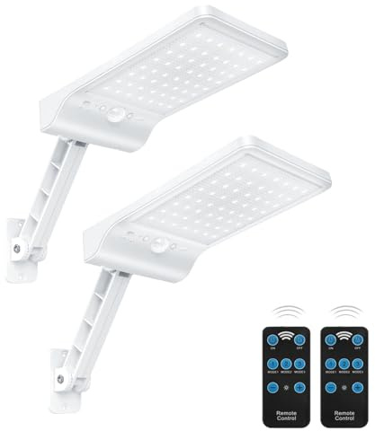 Moman Solarlampen für Außen,2 Stück Solarleuchte mit Bewegungsmelder 3 Modi IP65 Wasserdicht 2200mAh Außenwandleuchte Solar mit Fernbedienung Weiß, Solarlampe-Außen-Bewegungsmelder-LED-Solarlicht