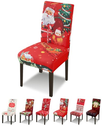 Lydevo Funda para Sillas Comedor Pack 4 Fundas para Sillas Ajustables Elásticas Desmontables Lavables Fundas Sillas con Respaldo Alto Protectora Cubiertas para Sillas para Comedor,Muñeco Nieve Anciano