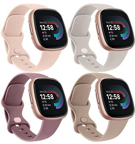 Vancle 4Pack Silikon Sport Ersatzarmbänder für Fitbit Versa 4 Armband - Damen & Herren (L, Rosa/Starlight/Milchtee/Violett)