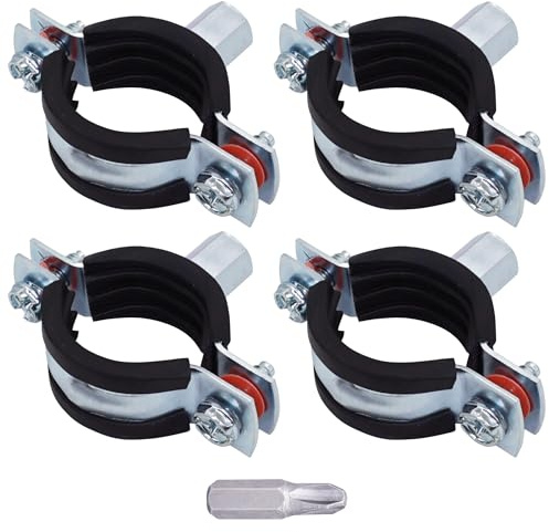 SKIR'CO Lot de 4 supports de tuyau avec revêtement en caoutchouc pour tuyaux de 26 à 30 mm, colliers de serrage, supports de tuyau pour montage mural et plafond
