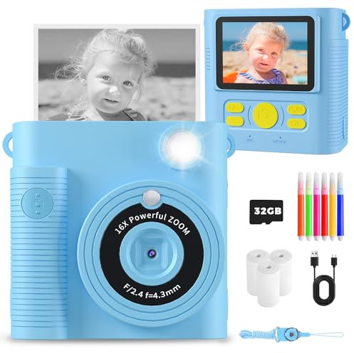 YMEDSUM Appareil Photo Instantané Enfant, 2.4 Écran 1080P avec Papier d'impression & Carte 32GB, Mode Selfie/Video, Cadeau Parfait pour Garçons & Filles 3-12 Ans