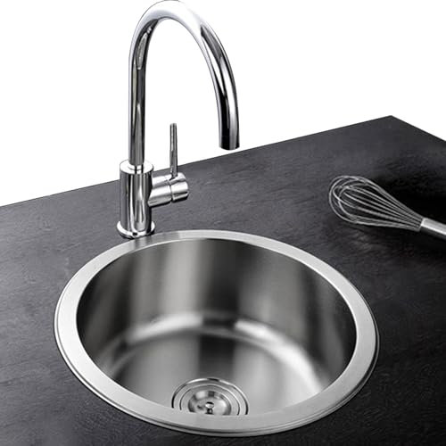 Lavello Tondo Da Incasso Kit Lavello In Acciaio Inox Lavello Da Cucina Lavello Con Rubinetto Design Moderno Con Silenziatore Per Cucina Ristorante Bar (36 * 36cm)