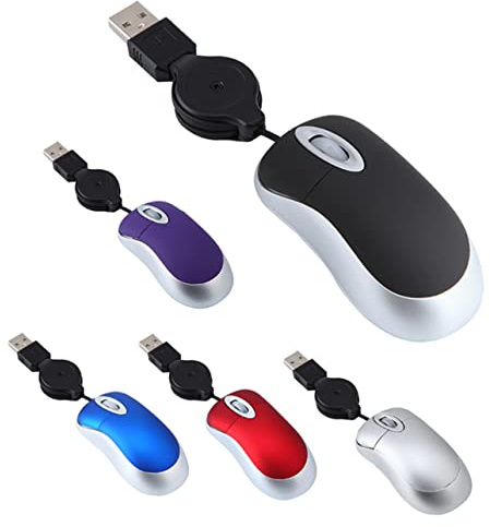 BESTonZON Souris Filaire USB Mini Rétractable pour Ordinateur Portable et Bureau, Plastique Pourpre, Résolution Optique 1000dpi, pour Usage à Domicile Bureau
