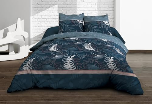 Le Linge de Jules Parure Drap Plat + Drap-Housse 160x200 + 2 T - Pur Coton 57 Fils - Romy, Bleu, Blanc, Rose