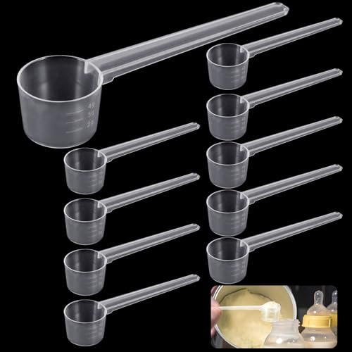 VEPEPE 10 Pièces Transparentes Cuillère Doseuse avec Graduations de 2g, 3g, 4g, 5g, Cuillère Mesurer à Long Manche, en Poudre de Protéines, pour la Pâtisserie, Cuisine, Café