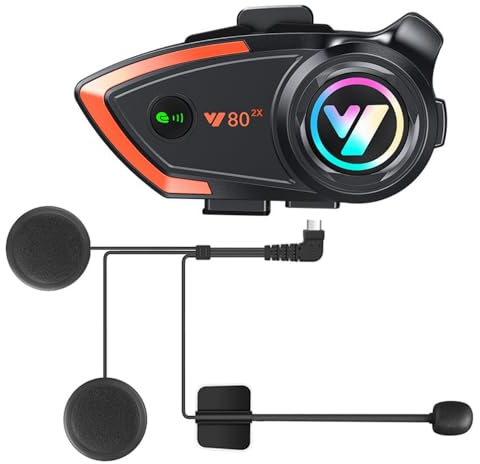 OBEST Intercomunicador Casco Moto,Auriculares Moto con Bluetooth 5.3 HD Calidad de Sonido RGB luz, el Apoyo de Dos Personas Interfono/Adaptar Bluetooth Normal Intercomunicador Auricular Motocicleta