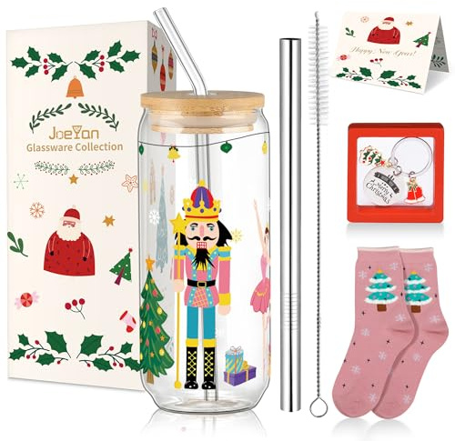 Joeyan 600ml/20oz canette Verres à boire en Casse-Noisette Noël avec couvercle et paille, tasse à café chaud, tasse à thé à bulles bouteille de voyage,Idée Cadeau Noel