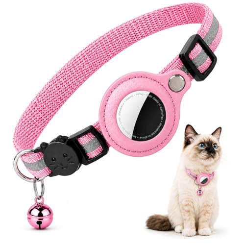 Airtag-Katzen-Halsband, kompatibel mit Apple Airtag, Sicherheitsschnalle, Anti-Drosselung (Rosa)