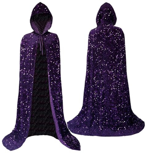 Cape en velours à capuche pour homme et femme, 134,6 cm (X violet à paillettes)