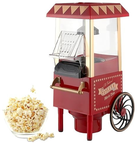 CHANGLKJ Palomitas De Maíz Eléctricas para El Hogar, Máquina De Palomitas De Maíz con Cuchara Medidora, Saludable Sin Aceite Y Sin BPA, Alta Eficiencia Y Estilo Retro con Carrito, Fácil De Limpiar