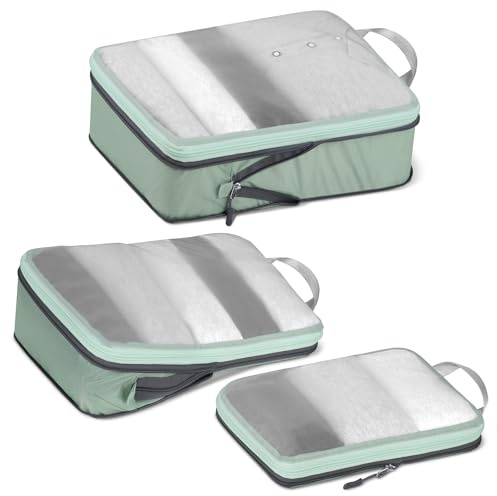 Cipway Organizer Valigia,Cubi da Imballaggio a Compressione, Design a Rete, Salvaspazio Borse da Viaggio Set Sacchi Sottovuoto Vestiti da Viaggio per Zaini o Bagagli a Mano (Verde salvia,3 Pezzi)