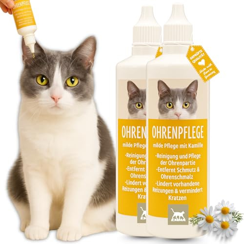 Pulitore orecchie gatto • Gocce per la pulizia delle orecchie • Gocce per le orecchie per gatti contro il prurito • Cura delicata delle orecchie con camomilla • Detergente per le orecchie,