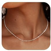 ZHESHY Gold Silber 925 Kette Damen 14K Vergoldete Chain Halskette Silberkette 925 Ohne Anhänger Glitzernde Schlangenkette Singapurkette Ankerkette Perlen Verstellbare Choker Goldkette Schmuck Frauen