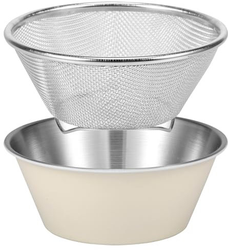 Foppla Ensemble de colandre en acier inoxydable pour égoutter le riz - Mini passoire perforée avec bol - Passoire polyvalente avec support de fond pour laver les légumes des fruits (blanc)
