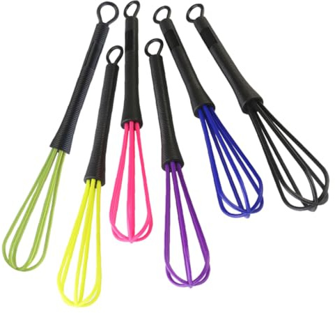 6pcs Plastic Balloon Whisk for Salon Hairdresser Mixer Stirrer | Colourful Set, Manual Blending Tool, Small Size for Flour Mixing and Dye Work Random Color