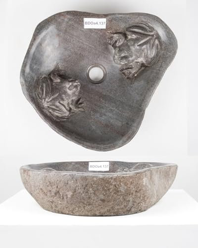 50 cm oval Naturstein Wachbecken grau von WOHNFREUDEN - Stein Aufsatzwaschbecken Naturstein Waschbecken Badezimmer Waschbecken Bad Handwaschbecken