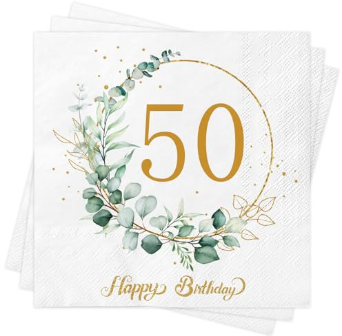 Xunerloy Servietten 50. Geburtstag 40 Stück,50 Geburtstagsdeko Servietten Eukalyptus Grün Mann Frau Geburtstag Party Tischdekorationen