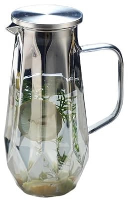 Brocca Acqua Brocca for acqua in vetro da 1,4 l con coperchio, brocca for acqua calda e fredda, caraffa for acqua domestica, ottima for tè freddo, limonata, succo, latte e altro ancora. Caraffa Acqua(