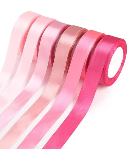 Satinband band, 6 färger 25 mm x 22 m brett presentband band band för gör-det-själv konst hantverk, gåva förpackning, bågar, bröllopsdekoration, bil båge öppningsceremoni