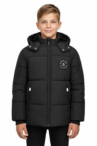 SOLOCOTE Manteau d'hiver pour garçons avec doublure en polaire épais hydrofuge avec capuche Parka pour enfants Noir 10 ans