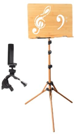 Fenteer Notenständer aus Holz, tragbar, stabil, zusammenklappbar, höhenverstellbar für Klavier, Bühneninstrumentaldarbietungen, mit Telefonclip
