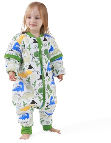 Mikafen Babysovsäck med ben, varmfodrad vinter 3,5 tog. långärmad vintersovsäck med fötter 100% bomull unisex, Dinosaurier, babyhöjd 85–95 cm
