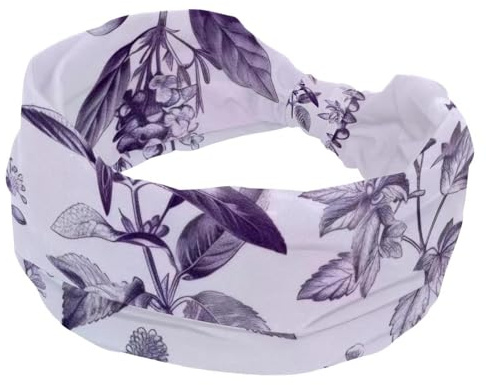 Bandeaux larges élastiques pour femmes, herbes et épices sur lilas pour le yoga, l'entraînement, le lavage du visage et le maquillage