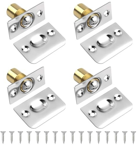 4 Pcs Adjustable Roller Ball Door Catches for Internal Doors, Door Latches for Internal Doors, Invisible Roller Ball Latch for Wardrobes Closet Pantry Cupboard Catches and Latches, with 16 Screws
