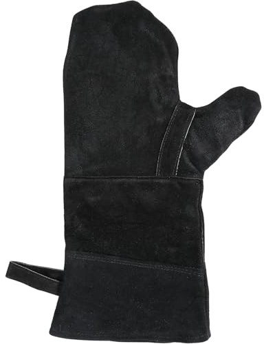 NUOBESTY Guanti da Barbecue Resistenti Al Calore, Guanti da Forno E da Saldatura Isolati in Pelle Nera per Cucina E Attività All'aperto.