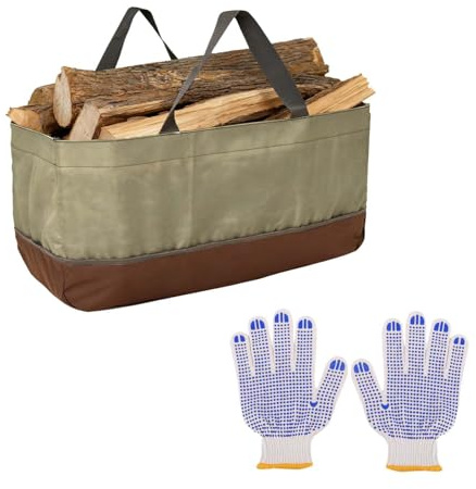 Portalegnadaardere, 61 * 28 * 30 cm dotatodiguanti, Borsaperlegnadaardere, Borsaportalegnadaardere, Borsa da trasporto per legna da ardere, Borsa per il trasporto della legna da ardere