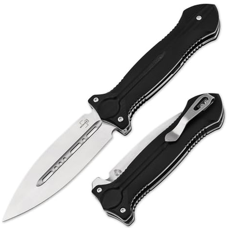 BÖKER PLUS® Cheus - Profi Flipper Taschenmesser mit VG-10 Stahl Dolch Klinge - taktisches Klappmesser - Tactical Linerlock Dagger Knife - 1 Hand Messer mit G10 Griff schwarz - Einsatzmesser mit Clip