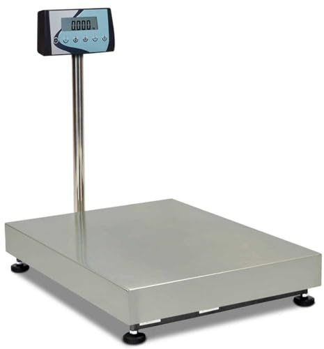 MBH - Bilancia Industriale 300 kg con Colonna (Acciaio Inox). Bilancia Professionale per Magazzino, Logistica, Sacchi e Pacchi. Piattaforma 500x400 mm e Display LCD (500x400x840 mm)