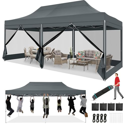 COBIZI Faltpavillon 3x6 Wasserdicht Stabil, Partyzelt Faltbar mit 6 Seitenwänden Pop Up Gartenpavillon Anti-UV für Hochzeiten Gartenpartys Festivals, 420D Oxford, Tragetasche mit Rollen, Grau