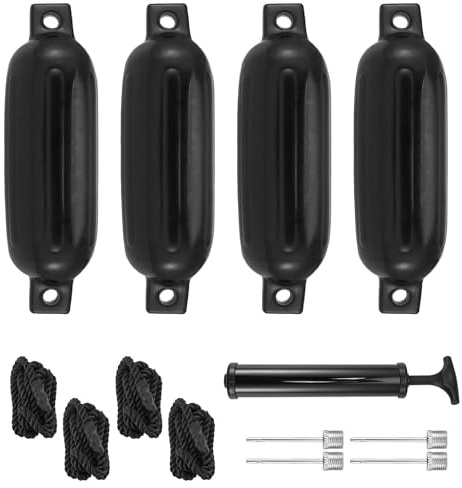 Rastapulz Bootsfender, 4-pack, 4,5 x 16, uppblåsbart, räfflatt, , båtfender med fenderlinne, 15 m nålar och pump