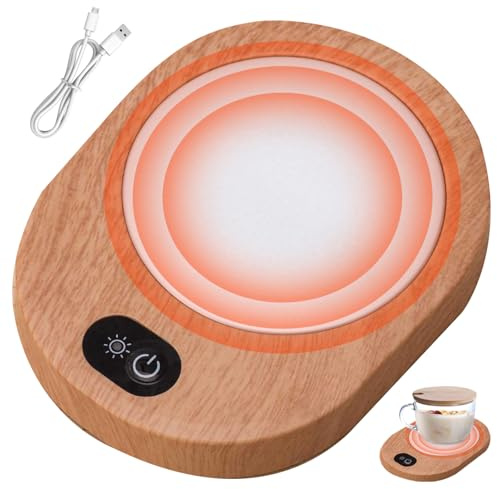 Wedhapy Kaffevärmare mugg värmare USB-kopp för skrivbord trä kaffemugg 55-65 ℃ konstant temperatur bärbart uppvärmt underlägg för inget batteri