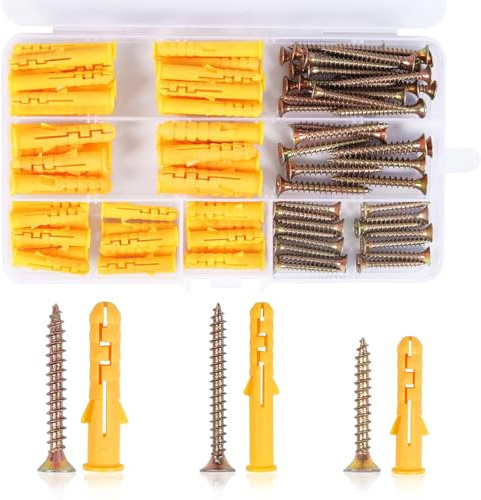 116Pcs Screws and Wall Plugs Set(58 x Masonry Screw, 58 x Expansion Anchor Bolts), M6 M8 Wall Plugs and Screws, for Brick Concrete Drywall Self Tapping Screw and Wall Plug