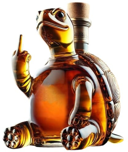 Whiskykaraff 350 ml sköldpadda vinkaraff visar sitt mellanfinger 13 x 13 x 18 cm whiskyflaska i glas med stoppare