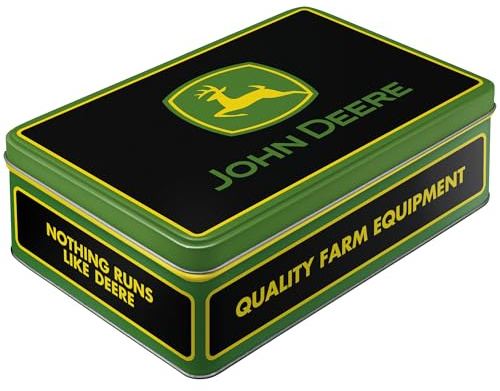Nostalgic-Art Retro Vorratsdose Flach, 2,5 l, John Deere – Logo Black | Original John Deere Lizenzprodukt (OLP), Keks-Dose mit Deckel, Vintage Design, Geschenk-Idee für Traktor-Fans