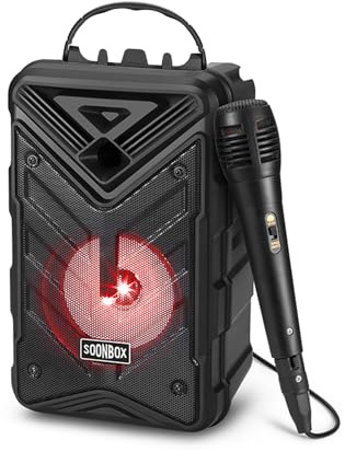 TSHAUBST Bluetooth Speaker with Microphone, Wireless Outdoor Speaker with RGB Rhythm Lights, Loud Speaker with Phone Holder for Home, Party, Travel & Outdoor Activities (Black)