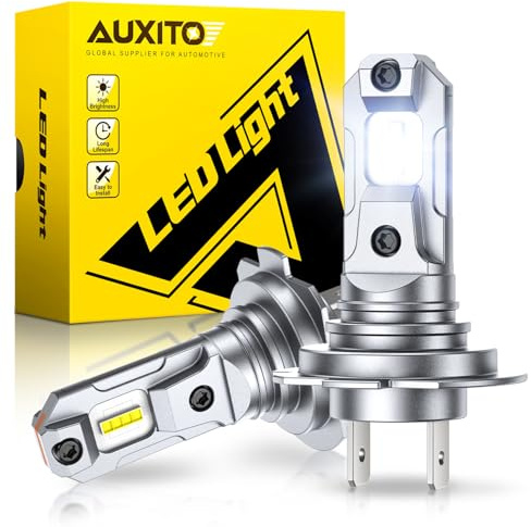 AUXITO Ampoule H7 LED - 600% Plus Lumineuse, Blanc Éclatant 6500K, Taille 1:1 Halogène, Installation Plug & Play, Durée de Vie 60 000 Heures, Lot de 2