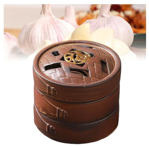 Knoblauchbehälter für die Theke, Knoblauch Aufbewahrung Retro Aufbewahrungsbehälter Mit Deckel, Staubdicht Belüftung Zwiebeltopf für Zuhause Küche die Theke(Brown)