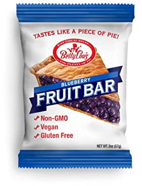 Betty Lou's Fruit Bars, Blueberry Pack of 12, Gluten Free, Vegan, Non GMO, Deliciously Healthy Snacks Made with All Natural Fruit Juice, Individually Wrapped, 2 oz. Each, 12 Bars