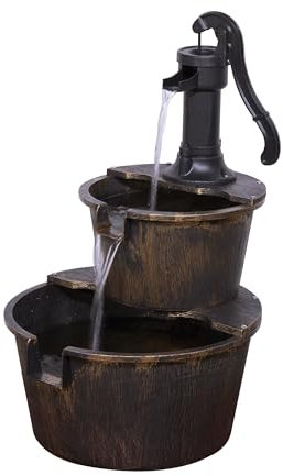 Alpine Corporation 69 cm Tall 2-Tier Barrel and Pump Waterfall Fountain, Bronze Finish