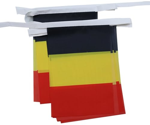 AZ FLAG Wimpelkette Belgien 6 m 20 Flaggen Leichtes Polyester 21x15 cm | Für innen und außen Belgische Flaggenkette Flaggen auf verstärktem Band vernäht